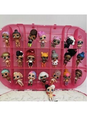 LOL Surprise Doll Lot With Fashion Runway Carrying Case Display Stand As Is